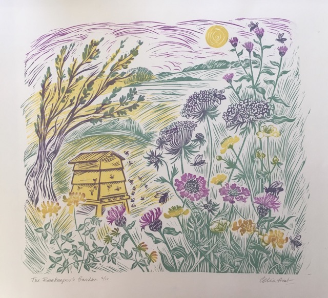 'The Beekeeper's Garden' linocut