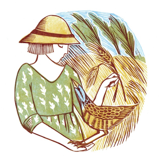 'Girl with a Corncrake' linocut