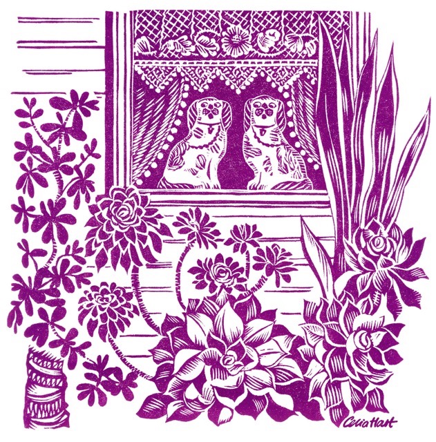 'In the Window' linocut 19 x 19 cm