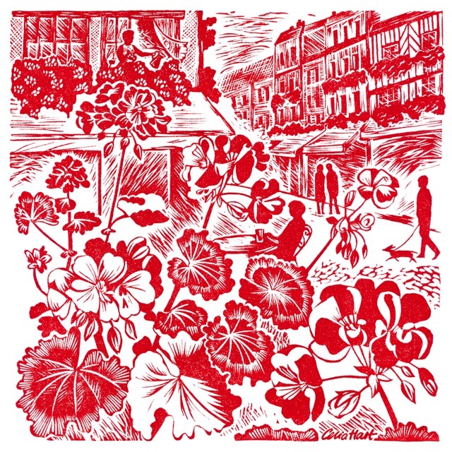 'Window Boxes' linocut 19 x 19 cm