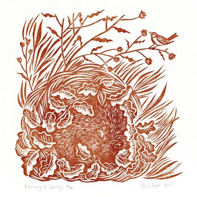 'Dreaming of Spring' linocut 20 x 20 cm