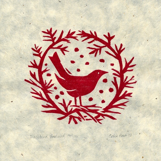 'A song in my heart' linocut 15 x 15 cm