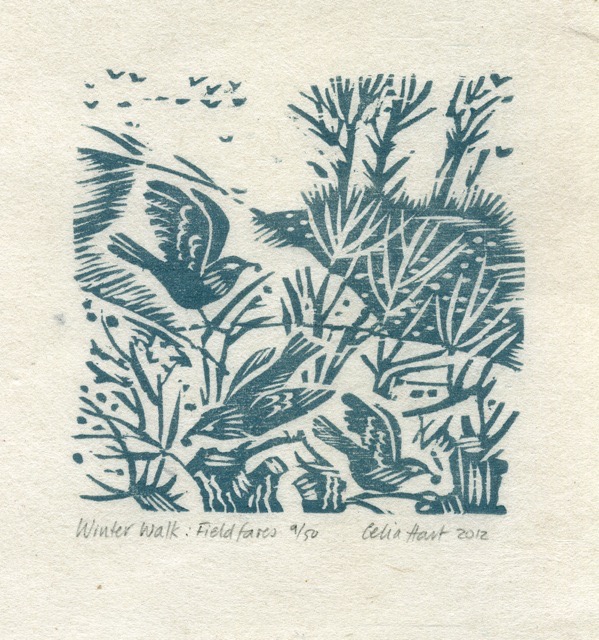 'Winter Walk : Fieldfares' 10 x 11 cm